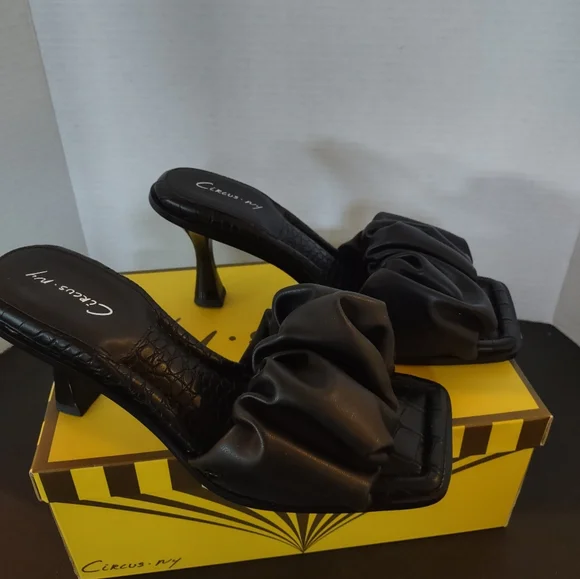 NIB Sam Edelman Black Slade Women's Sandal Heels 8.5 M Slide/Mules Faux Leather - Picture 7 of 12